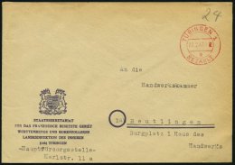 ALL. BES. GEBÜHR BEZAHLT TÜBINGEN 1, 22.2.47, Roter K2 BEZAHLT, Prachtbrief - Other & Unclassified