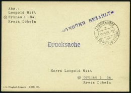 ALL. BES. GEBÜHR BEZAHLT REMPTENDORF LOBENSTEIN (THÜR.), 13.10.45, Violetter L1 GEBÜHR BEZAHLT, Drucksach - Other & Unclassified