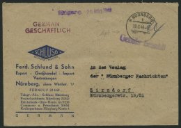 ALL. BES. GEBÜHR BEZAHLT NÜRNBERG, 19.3.46, Violetter L1 Gebühr Bezahlt, Prachtbrief - Other & Unclassified