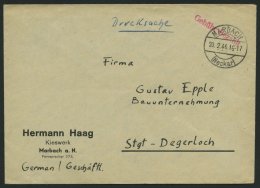 ALL. BES. GEBÜHR BEZAHLT MARBACH, 20.2.46, Roter L1 Gebühr Bezahlt, Prachtbrief - Other & Unclassified