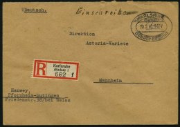 ALL. BES. GEBÜHR BEZAHLT KARLSRUHE, 20.2.46, Schwarzer Ellipsenstempel Gebühr Bezahlt Auf Einschreibbrief, Pra - Other & Unclassified