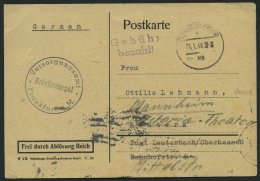 ALL. BES. GEBÜHR BEZAHLT FRANKFURT (MAIN), 11.1.46, Violetter L2 Gebühr Bezahlt, Postkarte Mit Zensurstempel N - Other & Unclassified