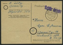 ALL. BES. GEBÜHR BEZAHLT CHEMNITZ 25, 14.9.45, Violetter L1 Gebühr Bezahlt, Prachtkarte - Other & Unclassified