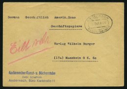 ALL. BES. GEBÜHR BEZAHLT ANDERNACH Gebühr Bezahlt, 15.10.46, Ellipsenstempel, Handschriftlich In Rot Eilt Sehr - Other & Unclassified