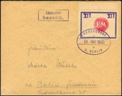 FREDERSDORF Sp 173 BRIEF, 1945, XII Pf., Rahmengröße 43x31.5 Mm, Große Wertziffern, Auf Brief, Pracht - Privatpost