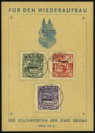 DESSAU I-IIIB BrfStk, 1946, Wiederaufbau, Ungezähnt, Auf Gedenkkarte, Pracht, Mi (75.-) - Sonstige & Ohne Zuordnung