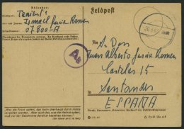 FELDPOST II. WK BELEGE 20.3.1943, Feldpostkarte Der Blauen Division, Mit Tarn- Und Zensurstempel Ab, FP-Nummer 07800, Na - Occupation 1938-45