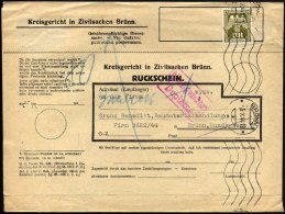 BÖHMEN UND MÄHREN D 10 BRIEF, Dienstmarken: 1944, 3 K. Braunoliv Auf Rückschein Vom Kreisgericht Für - Sonstige & Ohne Zuordnung