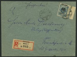 MEMELGEBIET 191 BRIEF, 1923, 50 C. Auf 1000 M. Grünlichblau, Rechtes Randstück Als Einzelfrankatur Auf Einschr - Klaipeda 1923