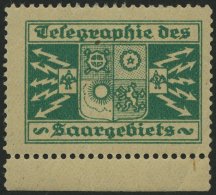 SAARGEBIET **, Grüne Vignette Telegraphie Des Saargebiets, Pracht - Andere & Zonder Classificatie