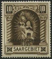 SAARGEBIET 194II *, 1934, 10 Fr. Volksabstimmung Mit Abart Weißer Strich Durch Innenfeld Der 0, Falzreste, Pracht, - Andere & Zonder Classificatie