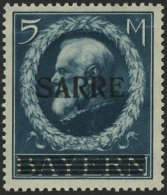 SAARGEBIET 30 **, 1920, 5 M. Bayern-Sarre, Waagerechte Leichte Wellung Sonst Pracht, Gepr. Burger, Mi. 2500.- - Sonstige & Ohne Zuordnung