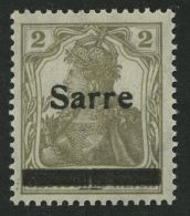 SAARGEBIET 1IIA **, 1920, 2 Pf. Gelbgrau, Type II, In Der Mitte Senkrecht Geteilter Balken, Pracht, Fotoattest Burger, M - Autres & Non Classés