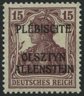 ALLENSTEIN 4aI **, 1920, 15 Pf. Karminbraun, Sog. Siegermarke, übliche Gummierung, Pracht, Mi. 110.- - Sonstige & Ohne Zuordnung