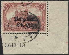 POSTGEBIET OB.OST 12BaHAN O, 1916, 1 M. Dunkelkarminrot, Gezähnt B, Mit HAN 3646.18, Rechte Untere Bogenecke, Feins - Other & Unclassified