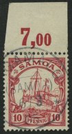 SAMOA 9 O, 1900, 10 Pf. Dunkelkarminrot, Ohne Wz., Oberrandstück Mit Stempel FAGAMALO, Pracht - Samoa