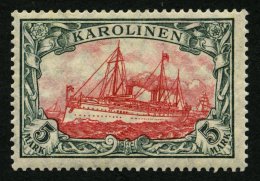 KAROLINEN 22IA *, 1915, 5 M. Grünschwarz/dunkelkarmin, Mit Wz., Friedensdruck, Falzreste, Pracht, Mi. 240.- - Caroline Islands
