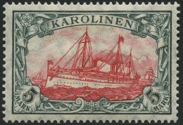 KAROLINEN 22IA *, 1915, 5 M. Grünschwarz/dunkelkarmin, Mit Wz., Friedensdruck, Falzrest, Pracht, Gepr. Jäschke - Carolines