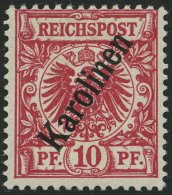 KAROLINEN 3IIc *, 1900, 10 Pf. Dunkelrosa Steiler Aufdruck, Falzrest, Pracht, Fotobefund Jäschke-L., Mi. 260.- - Karolinen