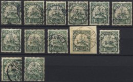 KAMERUN 21I O, 1905, 5 Pf. Grün, Mit Wz., 12 Werte Mit Verschiedenen Mittleren Abstempelungen, Feinst/Pracht - Kamerun