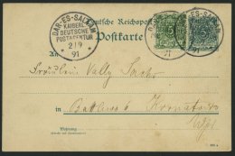 DEUTSCH-OSTAFRIKA VO 46b,VP BRIEF, 1891, 5 Pf. Gelblichgrün Als Zusatzfrankatur Auf 5 Pf. Ganzsachenkarte Mit Stemp - Deutsch-Ostafrika