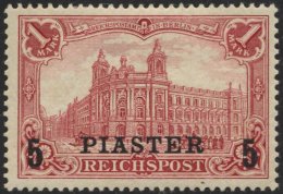 DP TÜRKEI 20II *, 1903, 5 PIA. Auf 1 M., Aufdruck Type II, Falzreste, Pracht, Mi. 180.- - Deutsche Post In Der Türkei