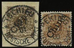 DP CHINA 1IIaBrfStk,1IIb O, 1898, 3 Pf. Dunkelockerbraun Stempel TSCHIFU Und Hellockerbraun Stempel PEKING, 2 Zentrisch - Deutsche Post In China