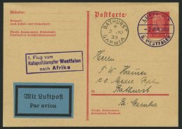 KATAPULTPOST P 196 BRIEF, 2.6.1933, 1. Flug Vom Katapultdampfer Westfalen Nach Afrika, 15 Pf. Hindenburg-Ganzsachenkarte - Luft- Und Zeppelinpost