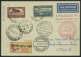ZULEITUNGSPOST 265 BRIEF, Marokko Französisches Protektorat: 1934, 5. Südamerikafahrt, Einschreibbrief Aus CAS - Zeppelins