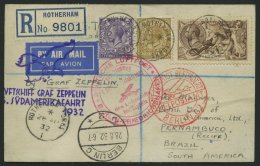 ZULEITUNGSPOST 171B BRIEF, Großbritannien: 1932, 5. Südamerikafahrt, Anschlussflug Ab Berlin, Einschreibkarte - Zeppelins