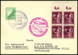 ZEPPELINPOST 441A BRIEF, 1936, 10. Nordamerikafahrt, Bordpost, Prachtkarte - Zeppelins