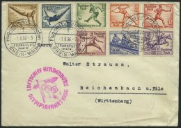 ZEPPELINPOST 427Bb BRIEF, 1936, Olympiafahrt, Auflieferung Rhein-Main-Flughafen, Frankiert Mit Komplettem Olympia-Satz, - Airmail & Zeppelin