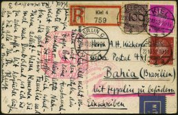 ZEPPELINPOST 195B BRIEF, 1932, 9. Südamerikafahrt, Anschlußflug Ab Berlin, Einschreib-Bedarfskarte Von KIEL N - Zeppelins