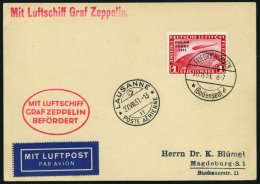 ZEPPELINPOST 123A BRIEF, 1931, Fahrt Nach Lausanne, Auflieferung Fr`hafen, Frankiert Mit 1 RM Polarfahrt, Prachtkarte - Zeppelins