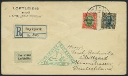 ZEPPELINPOST 114D BRIEF, 1931, Islandfahrt, Isländische Post, Mit 30 Aur Und 2 Kr., Einschreibbrief Nach Stuttgart, - Airmail & Zeppelin