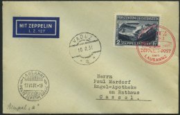 ZEPPELINPOST 110B BRIEF, 1931, Fahrt Nach Vaduz, Frankiert Mit Sondermarke 2 Fr., Prachtbrief - Luft- Und Zeppelinpost