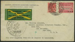 ZEPPELINPOST 59E BRIEF, 1930, Heimfahrt, Brasil-Post, Frankiert Mit 10000 Rs., Aufdruck USA, Nach Lakehurst, Prachtbrief - Airmail & Zeppelin