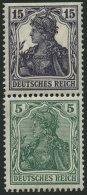 ZUSAMMENDRUCKE S 6aa *, 1917, Germania 15 + 5, Falzrest, Feinst (oben Ohne Zähnung), Mi. 150.- - Zusammendrucke