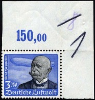 Dt. Reich 539x **, 1934, 3 RM Graf Zeppelin, Senkrechte Gummiriffelung, Pracht, Mi. 200.- - Gebraucht