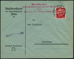 Dt. Reich 469 BRIEF, 1933, 12 Pf. Hindenburg Mit Lochung S.J. (Stadt Jena) Auf Portopflichtiger Dienstsache Aus JENA Mit - Used Stamps