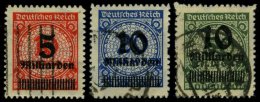 Dt. Reich 334-36B O, 1923, 5 Mrd. Auf 10 Mio. M. - 10 Mrd. Auf 50 Mio. M., Durchstochen, üblicher Durchstich, 3 Pra - Gebraucht