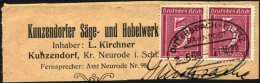 Dt. Reich 177 Paar BrfStk, 1922, 5 Pf. Lilakarmin, Wz. 2, Im Waagerechten Paar Auf Großem Briefstück Mit Bahn - Gebraucht