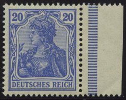 Dt. Reich 72b **, 1902, 20 Pf. Lilaultramarin Germania, Ohne Wz., Postfrisches Prachtstück Vom Rechten Rand, Fotoat - Other & Unclassified