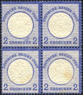 Dt. Reich 20 VB *, **, 1872, 2 Gr. Ultramarin Im Viererblock, 2 Werte Leichte Stockflecken Sonst Pracht - Oblitérés