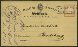 Dt. Reich 18 BRIEF, 1874, 1/2 Gr. Orange Auf Postkarte Mit R2 HAMBURG-P.V.6, Nach Rendsburg, Pracht - Oblitérés