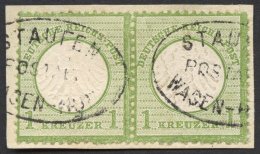 Dt. Reich 7 Paar BrfStk, 1872, 1 Kr. Gelblichgrün Im Waagerechten Paar, Postablagestempel STAUFEN/WASEN-HOF, ü - Used Stamps
