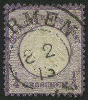 Dt. Reich 1 O, 1872, 1/4 Gr. Grauviolett, K2 BARMEN, Pracht, Gepr. Brugger, Mi. 120.- - Other & Unclassified