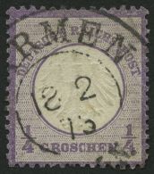 Dt. Reich 1 O, 1872, 1/4 Gr. Grauviolett, K2 BARMEN, Pracht, Gepr. Brugger, Mi. 120.- - Autres & Non Classés