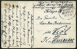 BAHNPOST Hagenow-Kiel (Zug 1306), 1916, Feldpost-Ansichtskarte Von RATZEBURG Nach Viöl, Feinst - Maschinenstempel (EMA)