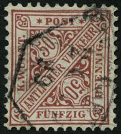 WÜRTTEMBERG 211 O, 1890, 50 Pf. Lebhaftbraunrot, Fahrpoststempel STUTTGART, Kabinett, Fotoattest Klinkhammer, Mi. 2 - Other & Unclassified